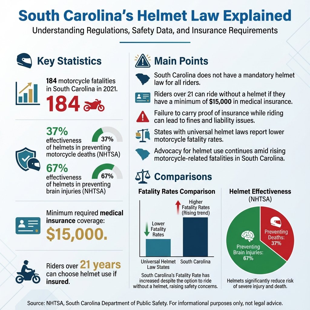 Infographic: The Legal Landscape for Motorcyclists does south carolina have a helmet law - Data Infographic and Statistics
