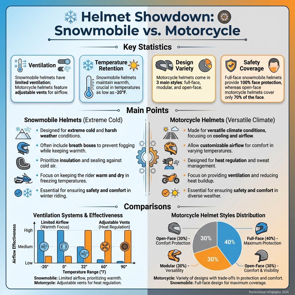 how do snowmobile helmets differ from motorcycle helmets - Data Infographic and Statistics