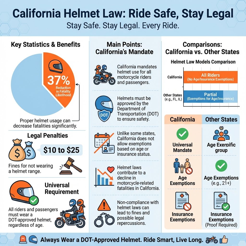 Infographic: The Importance of Wearing a Helmet is there a helmet law in california - Data Infographic and Statistics