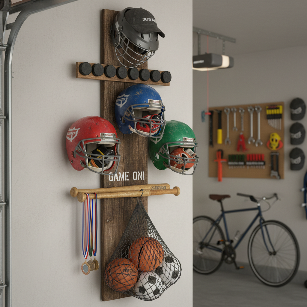 Create a DIY Sports Equipment Holder - what to do with old helmets