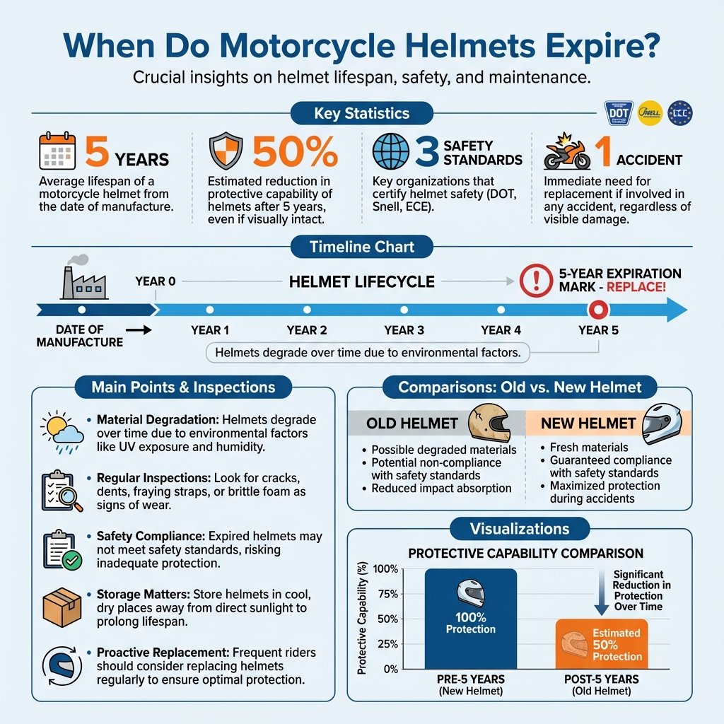 when do motorcycle helmets expire - Data Infographic and Statistics